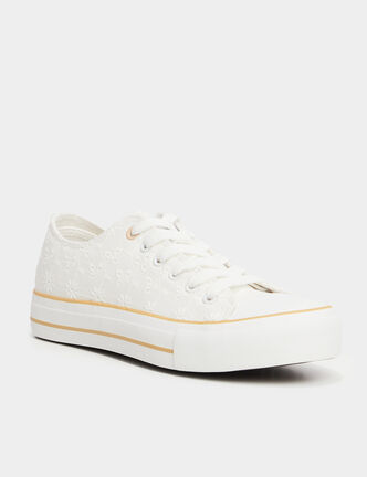 Tennis en toile &agrave; lacets ivoire femme