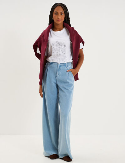 Jean large &agrave; pinces denim triple stone femme