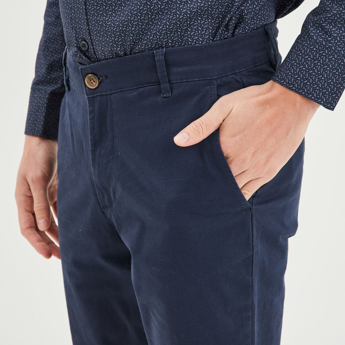 Pantalon chino slim coton bleu marine homme