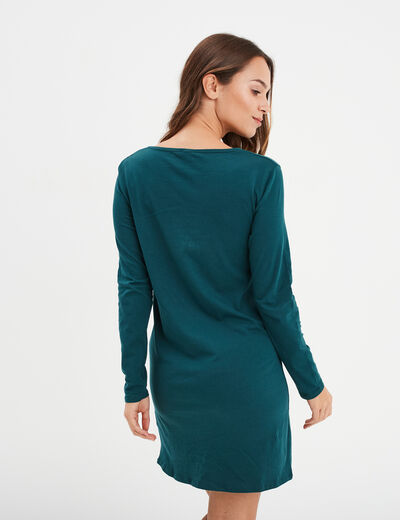 Chemise de nuit manches longues coton vert foncé femme