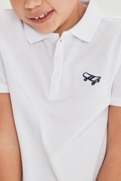 Polo manches courtes à détail brodé blanc garçon