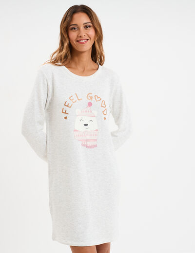 Chemise de nuit manches longues gris clair femme