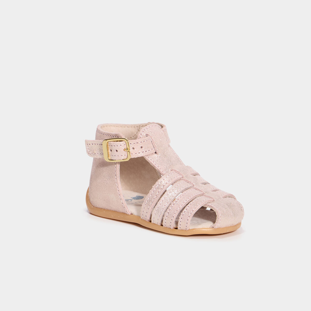 Sandales c&eacute;r&eacute;monie cuir semelle souple rose b&eacute;b&eacute; fille