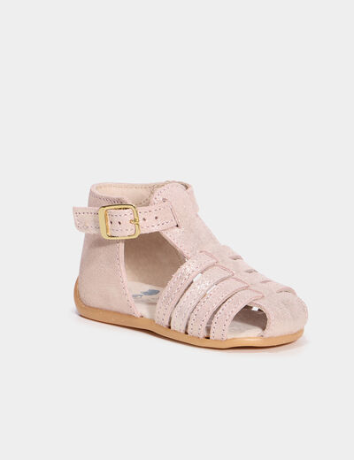 Sandales c&eacute;r&eacute;monie cuir semelle souple rose b&eacute;b&eacute; fille