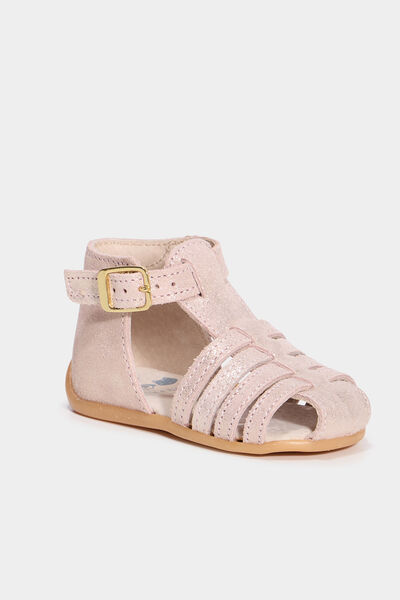 Sandales c&eacute;r&eacute;monie cuir semelle souple rose b&eacute;b&eacute; fille