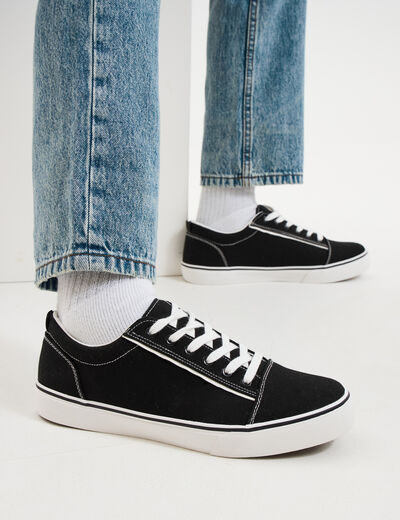 Tennis basses en toile à lacets noir homme