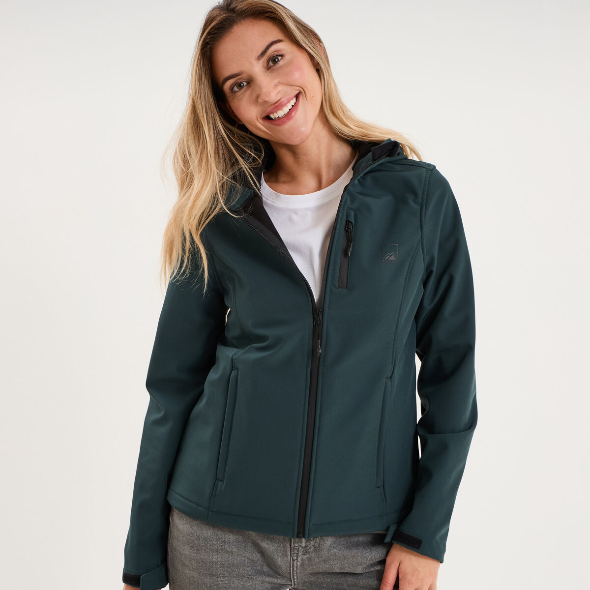 Blouson &agrave; capuche d&eacute;perlant fourr&eacute; vert fonc&eacute; femme