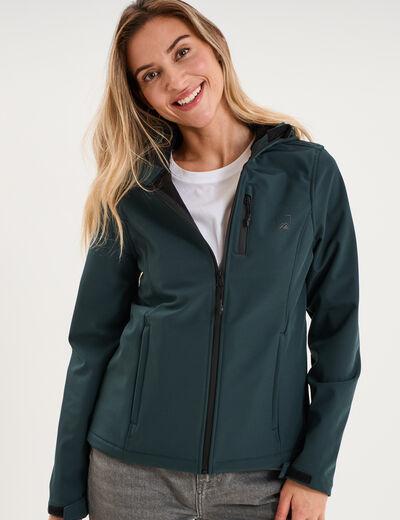 Blouson &agrave; capuche d&eacute;perlant fourr&eacute; vert fonc&eacute; femme