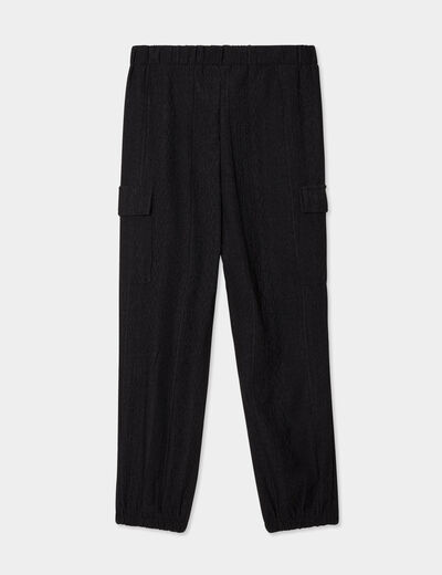 Pantalon maille cargo droit élastiqué noir fille