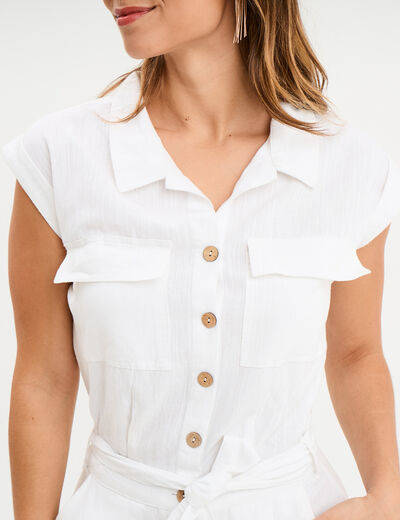 Combinaison pantalon ceinturée blanc femme
