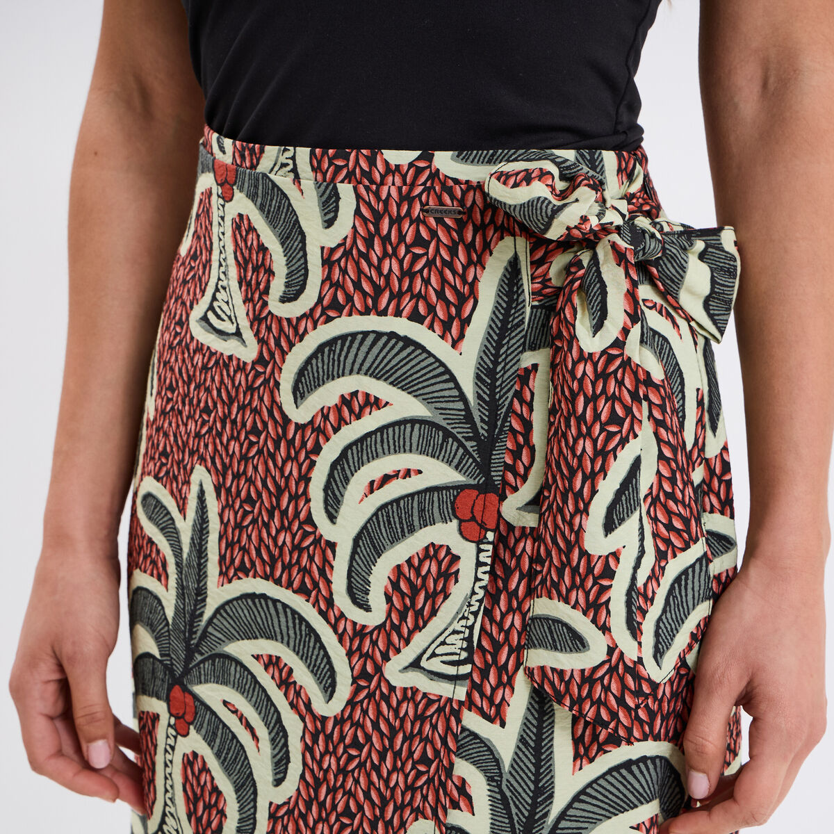 Jupe midi fluide portefeuille bordeaux femme