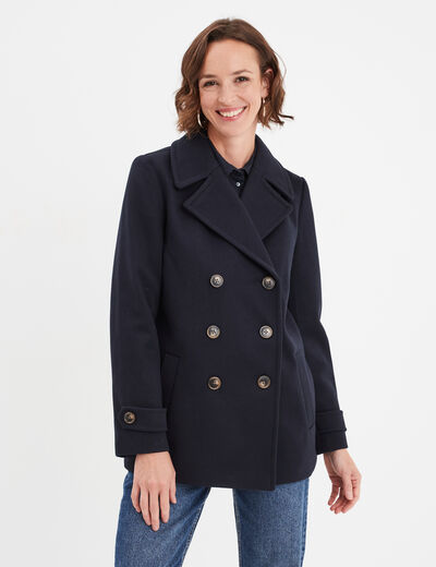Manteau caban double boutonnage Creeks bleu marine femme