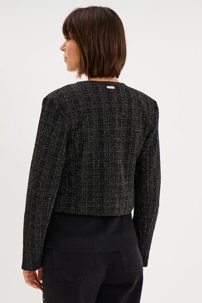 Veste bol&eacute;ro tweed manches longues noir femme