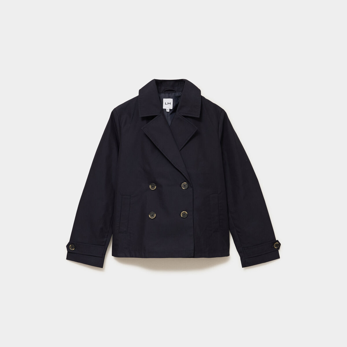 Trench court double boutonnage bleu fonc&eacute; femme