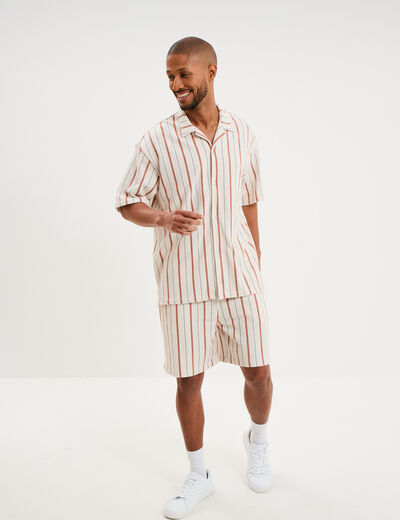 Chemise droite col cubain coton blanc homme