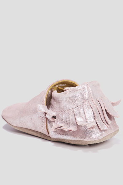 Bottons à franges en cuir jaune or bébé fille