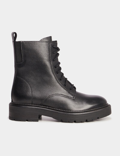 Bottines &agrave; lacets en cuir noir femme