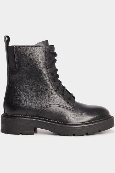 Bottines &agrave; lacets en cuir noir femme