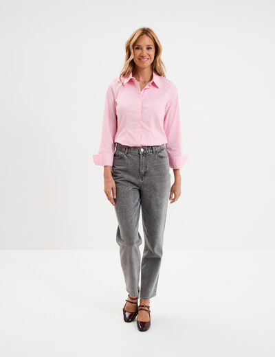Chemise cintr&eacute;e manches longues rose clair femme