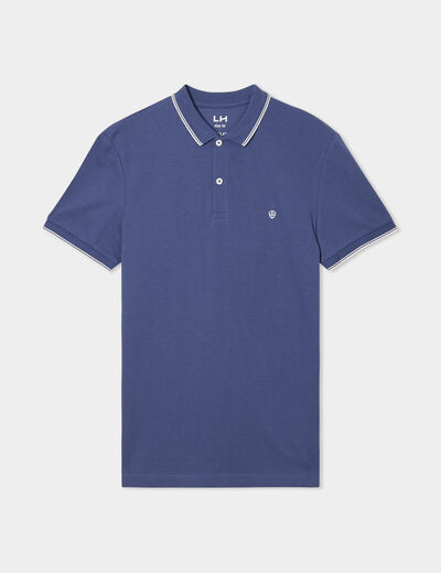 Polo manches courtes bords contrastés bleu foncé homme