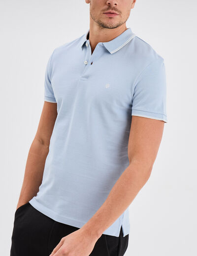 Polo manches courtes bords contrastés bleu clair homme