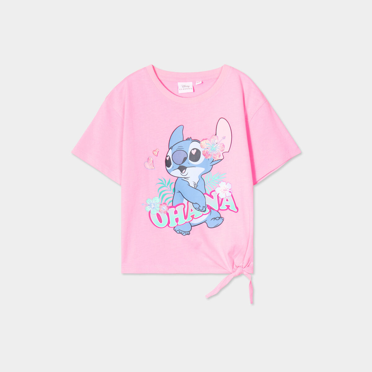 T-shirt noué manches courtes Stitch rose fille