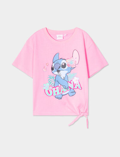 T-shirt noué manches courtes Stitch rose fille