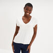 T-shirt droit manches courtes &agrave; volants blanc femme
