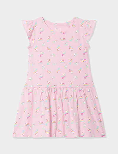 Robe courte évasée à volants rose pastel fille