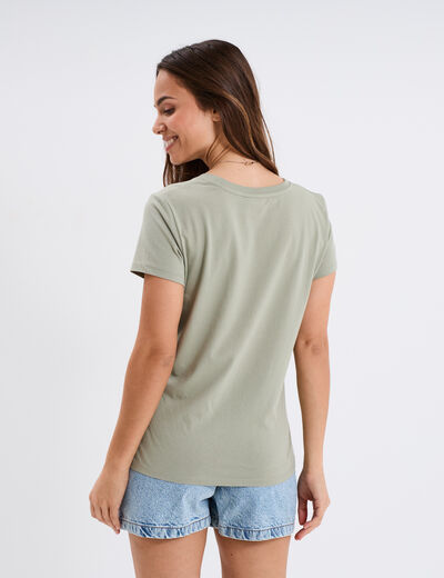 T-shirt manches courtes Mickey Mouse vert kaki femme