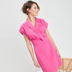 Robe courte trapèze col effet croisé rose fushia femme