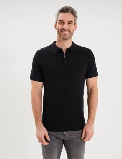 Polo col zipp&eacute; manches courtes coton noir homme