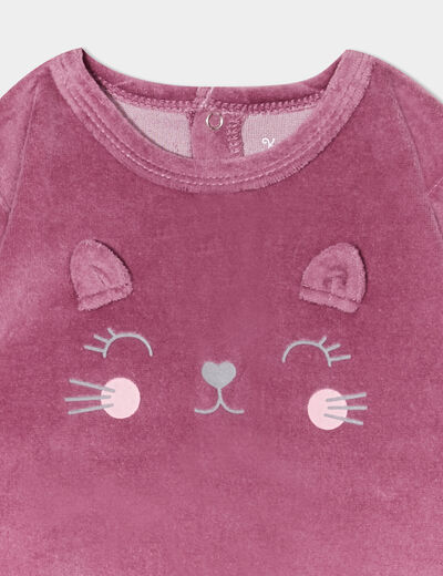 Dors-bien manches longues effet velours prune bébé fille