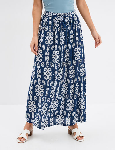 Jupe longue fluide bleu marine femme