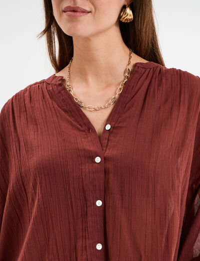 Blouse oversize manches chauves-souris marron femme