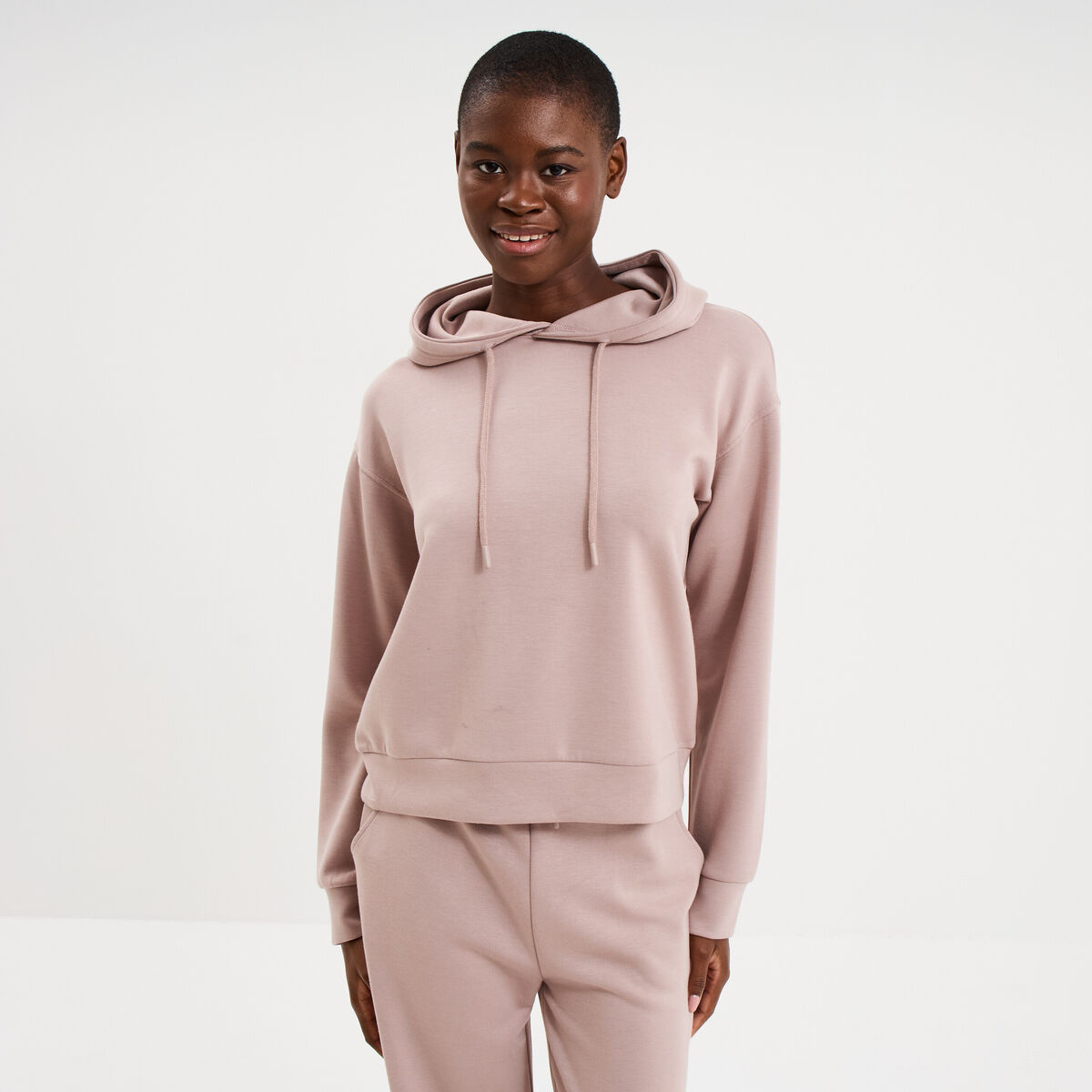 Sweat hoodie manches longues &agrave; capuche marron clair femme