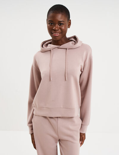 Sweat hoodie manches longues &agrave; capuche marron clair femme