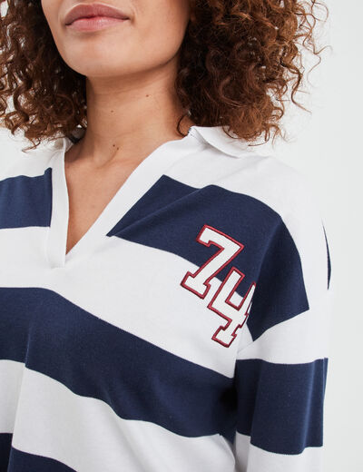T-shirt col en V manches longues Creeks bleu marine femme