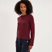 T-shirt manches longues col rond ajust&eacute; violet fonc&eacute; femme