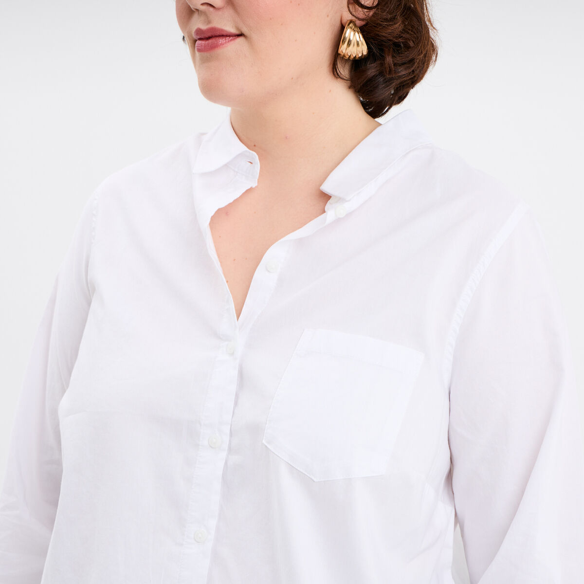 Chemise ajust&eacute;e manches longues coton blanc femme grande taille