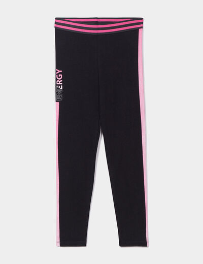 Legging 3/4 coton à bandes contrastantes noir fille