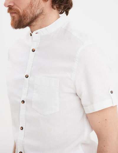 Chemise col mao lin mélangé blanc homme