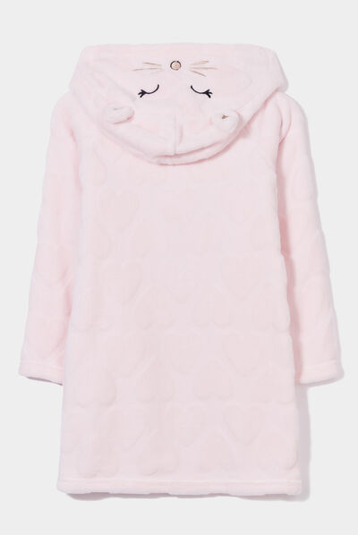 Peignoir pilou zippé à capuche rose clair fille