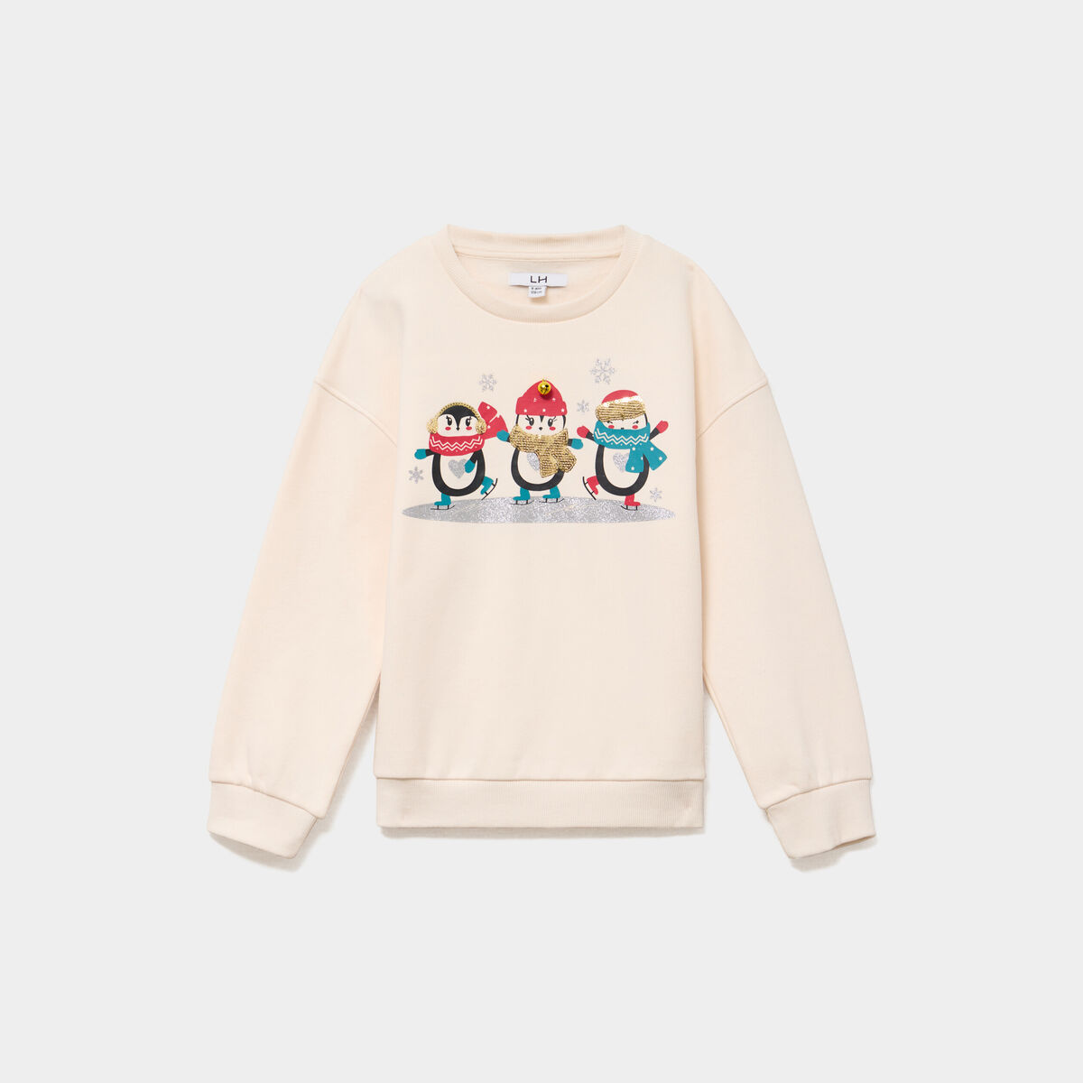 Sweat oversize &agrave; sequins col rond ivoire fille