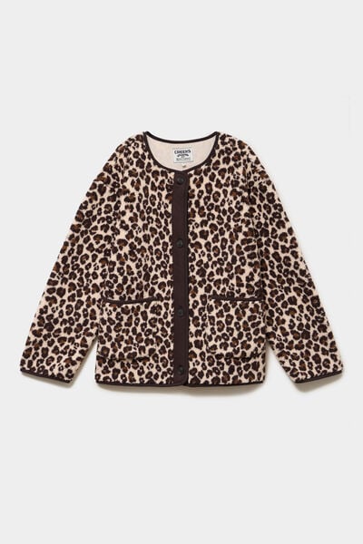 Veste sherpa doubl&eacute;e boutonn&eacute;e beige clair femme