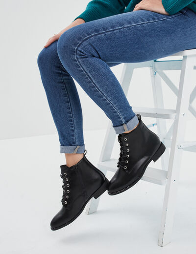 Bottines zippées à lacets noir femme