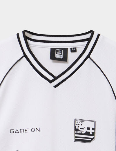 T-shirt col en V Playstation blanc gar&ccedil;on