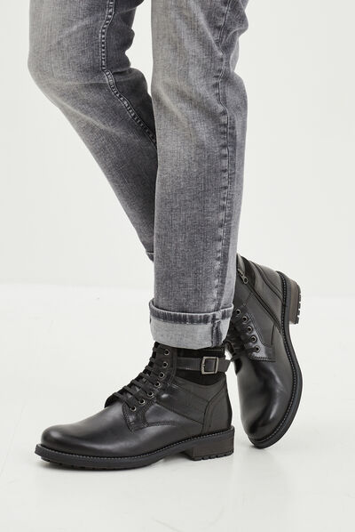 Bottines zippées en cuir Benjam noir homme