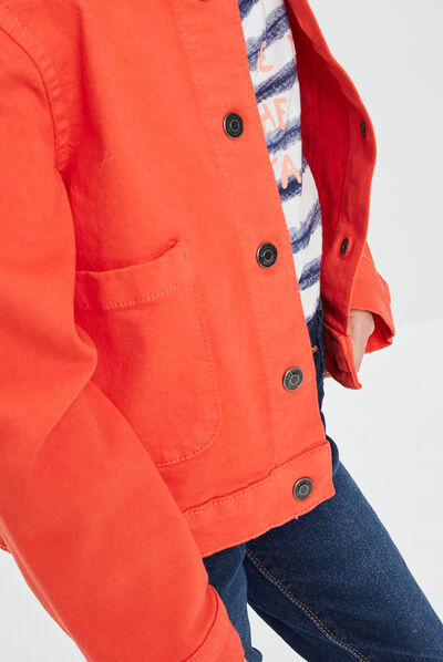 Veste droite boutonnée rouge corail fille