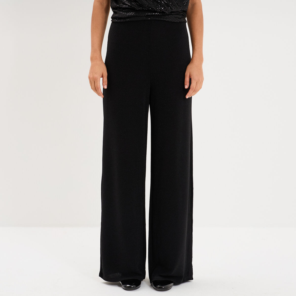 Pantalon large &agrave; paillettes noir femme